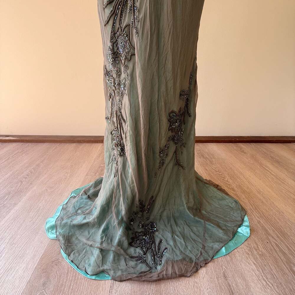 Vintage Scala 100% Silk Beaded Floral Maxi Dress Gunmetal Teal Plus Size 2X - Picture 13 of 16